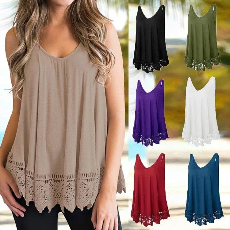 Women Solid Color Lace Casual All-match Vest