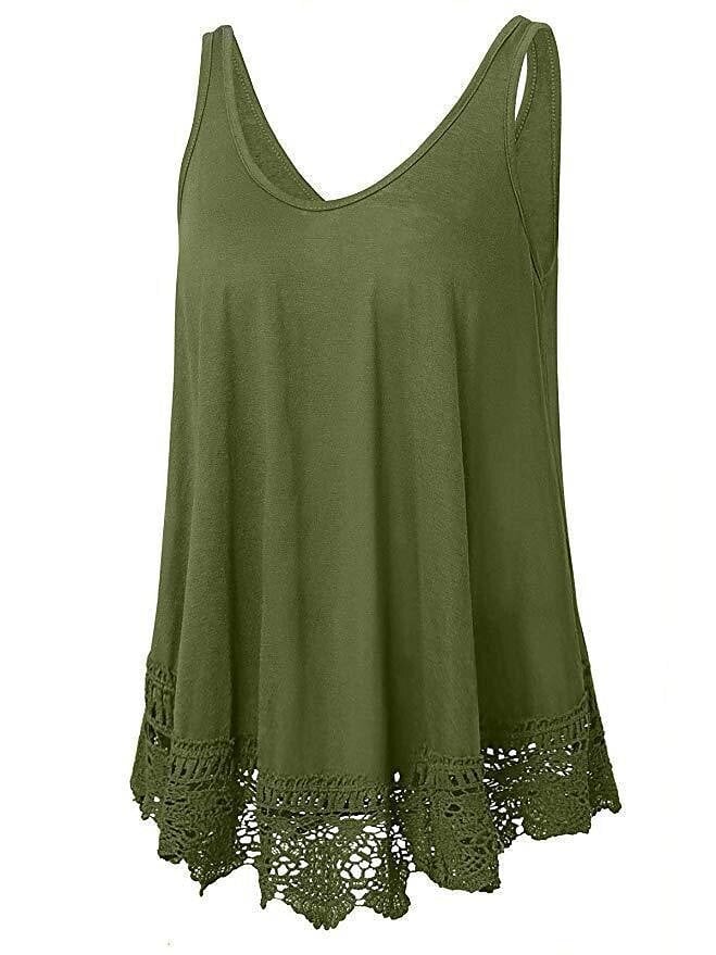 Women Solid Color Lace Casual All-match Vest