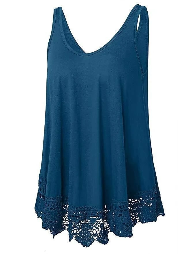 Women Solid Color Lace Casual All-match Vest