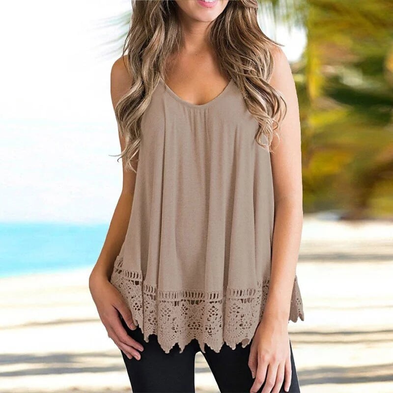 Women Solid Color Lace Casual All-match Vest