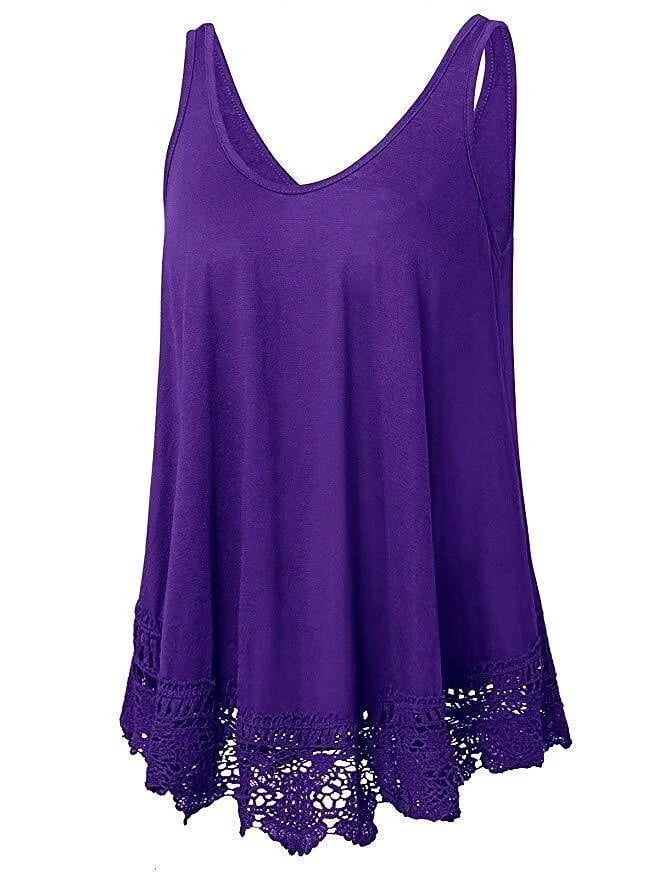 Women Solid Color Lace Casual All-match Vest
