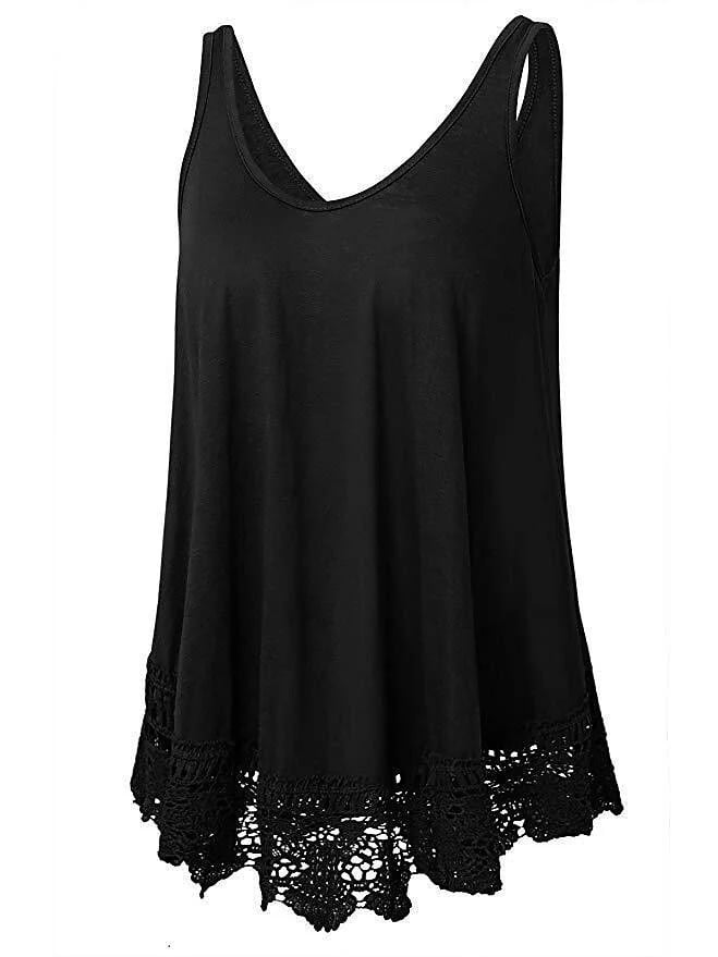 Women Solid Color Lace Casual All-match Vest