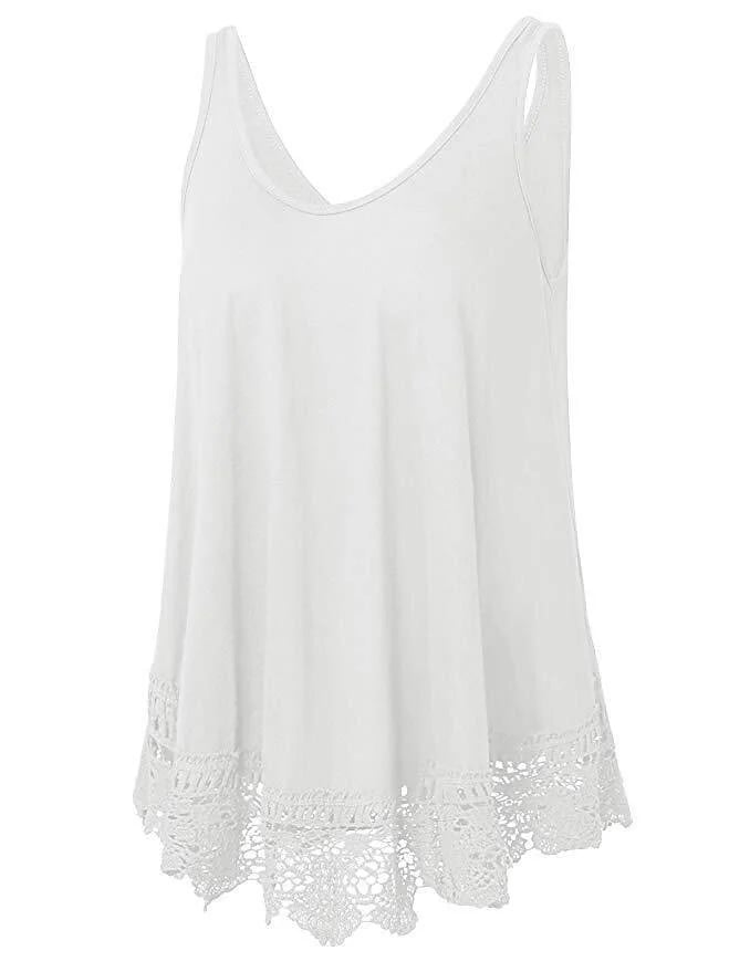 Women Solid Color Lace Casual All-match Vest