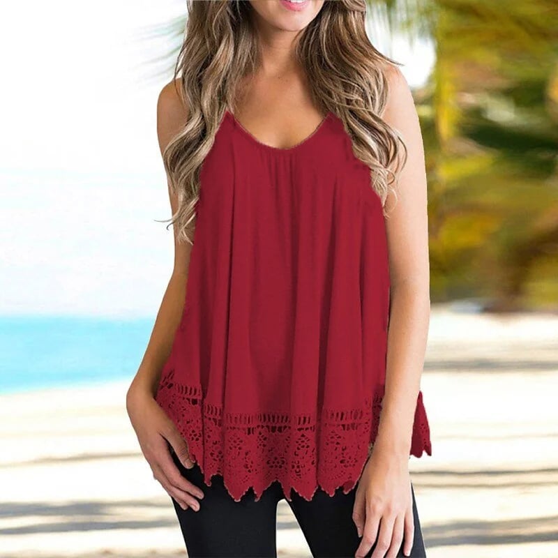 Women Solid Color Lace Casual All-match Vest